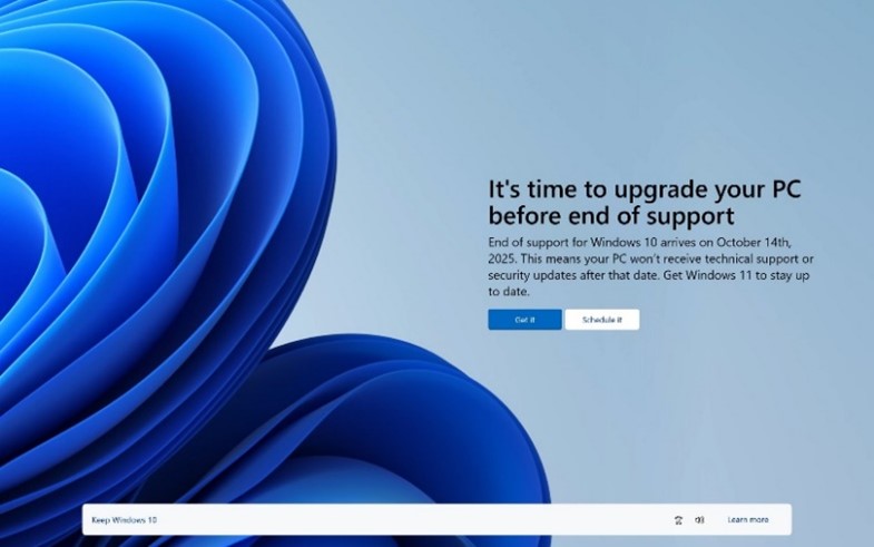 Wallpaper image of Microsoft's message regarding support ending for Windows 10.
