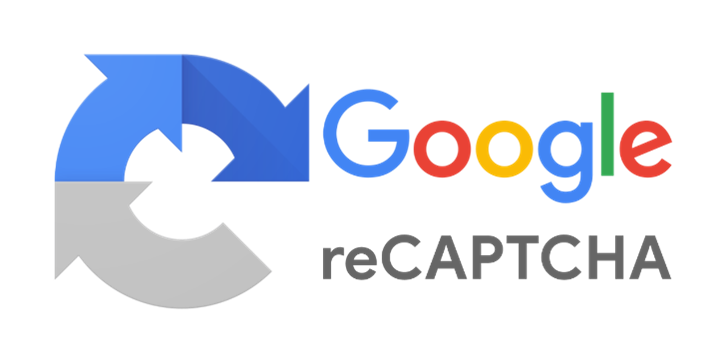 Image of Google’s reCAPTCHA logo in blue text, featuring a half-circle arrow symbol before the word.