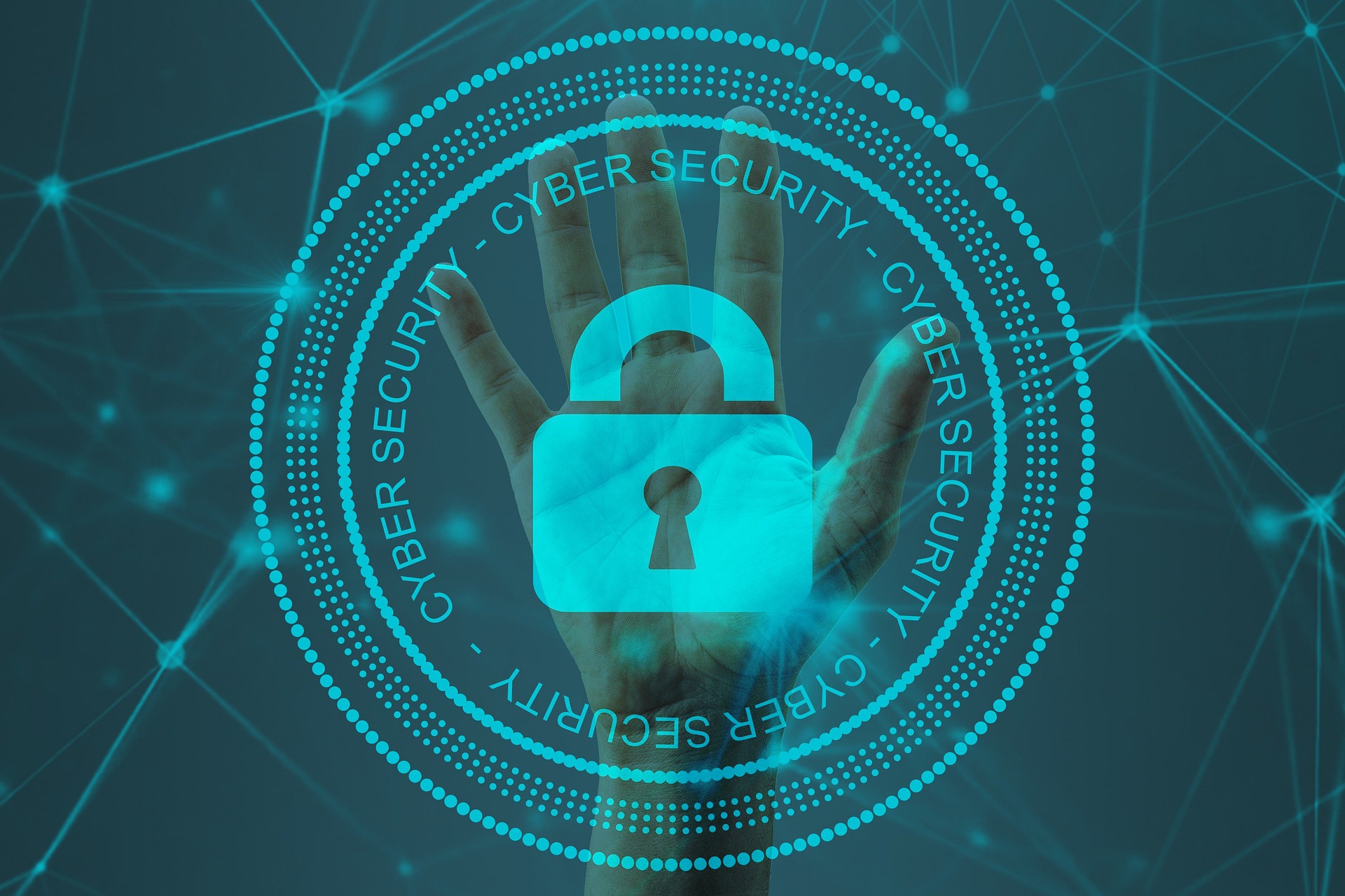 A futuristic image of a hand over a lock represents that Creative Programs and Systems provides Managed IT services and computer health monitoring.