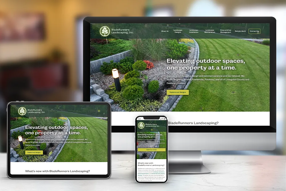 Responsive display of the 'BladeRunners Landscape' website redesign, built by CPS.