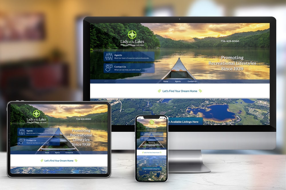 Responsive display of the 'Lady of the Lakes' website redesign, constructed by CPS.