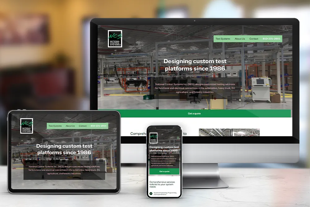 Responsive display of the 'National Control Systems' website redesign, built by CPS.