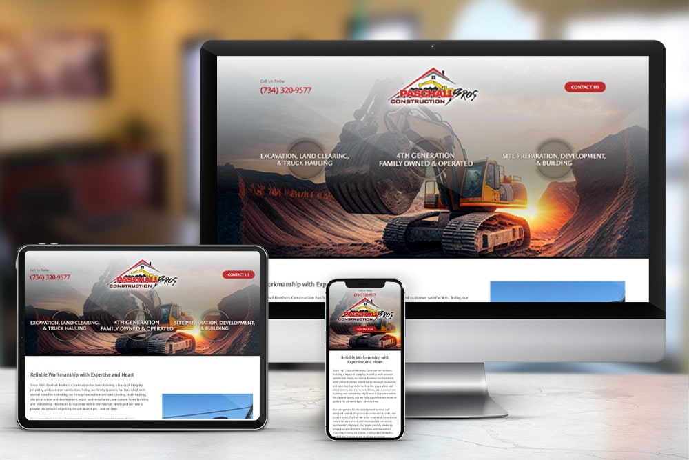 Responsive display of the 'Paschall Bros Construction' website, created by CPS.
