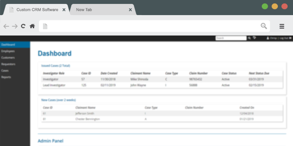 Image of a CRM software dashboard programmed by Creative Programs and Systems.