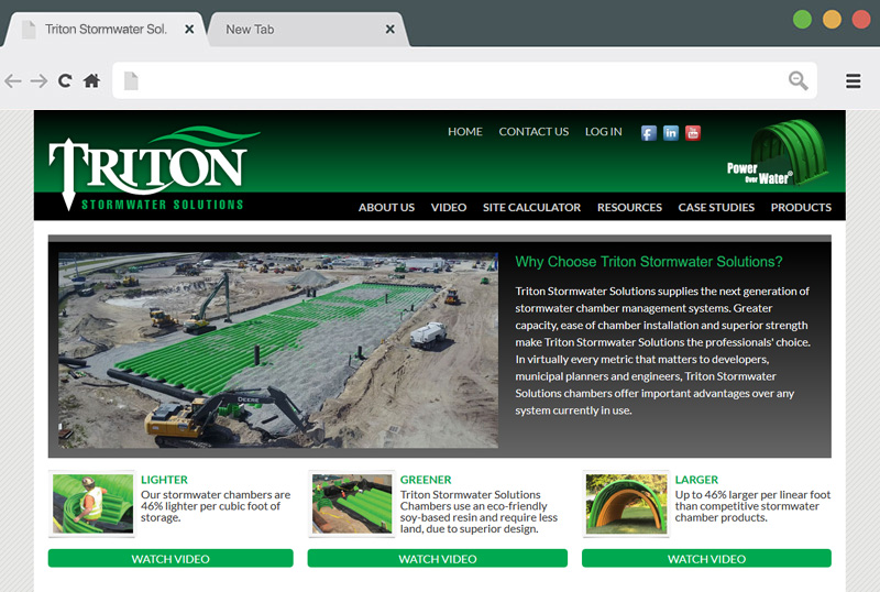 Image of Triton Stormwater Solutions home webpage designed by CPS. 